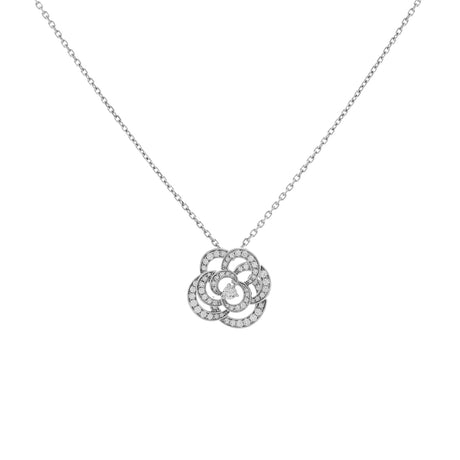 Chanel 18K White Gold Diamond Fil de Camélia Pendant Necklace Designer Jewellery Chanel
