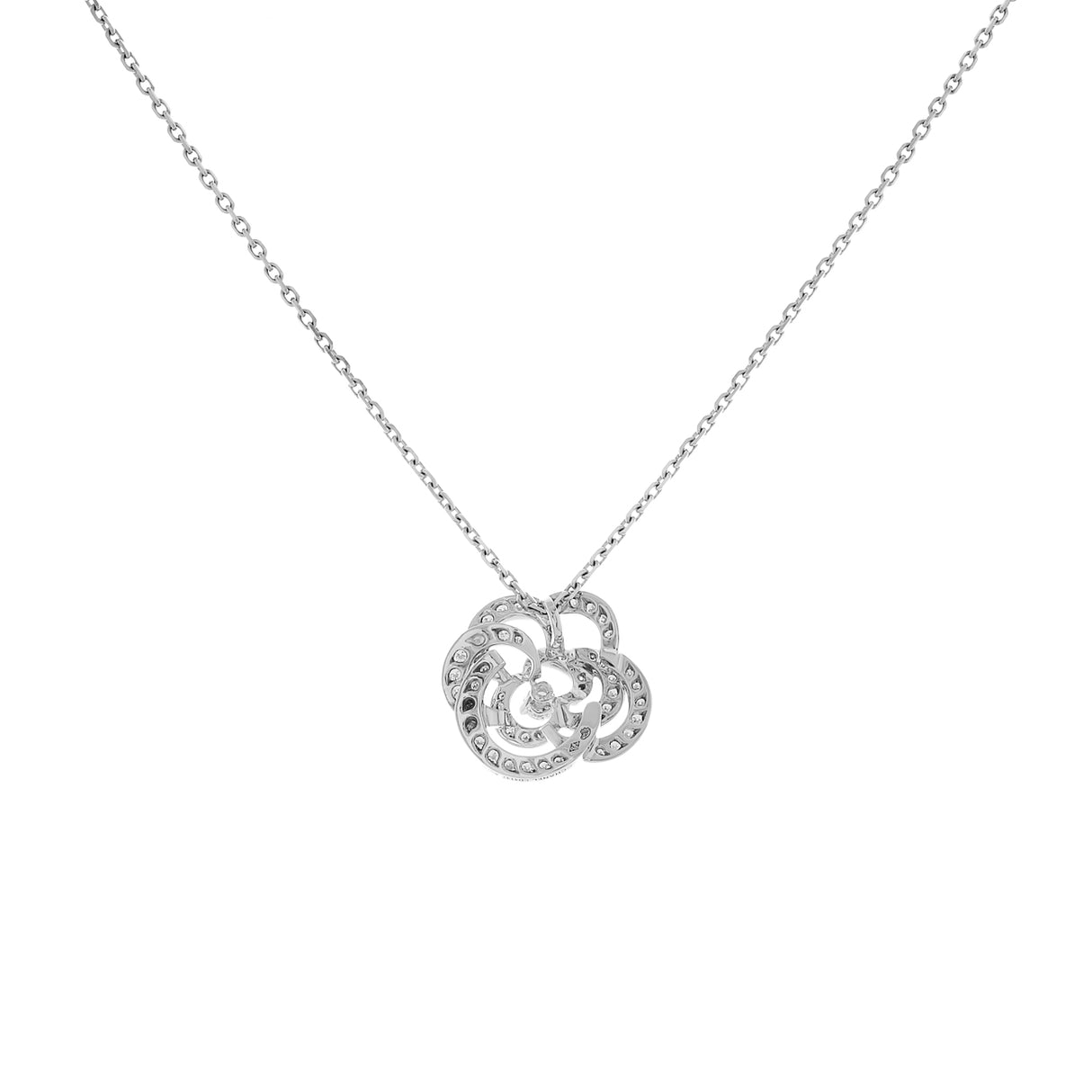 Chanel 18K White Gold Diamond Fil de Camélia Pendant Necklace Designer Jewellery Chanel