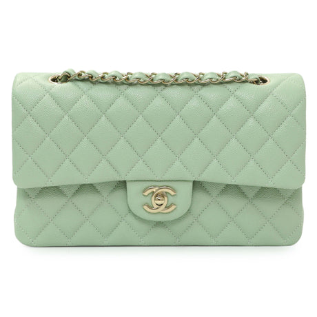 Chanel Light Mint Green Caviar Medium Classic Double Flap Handbags Chanel