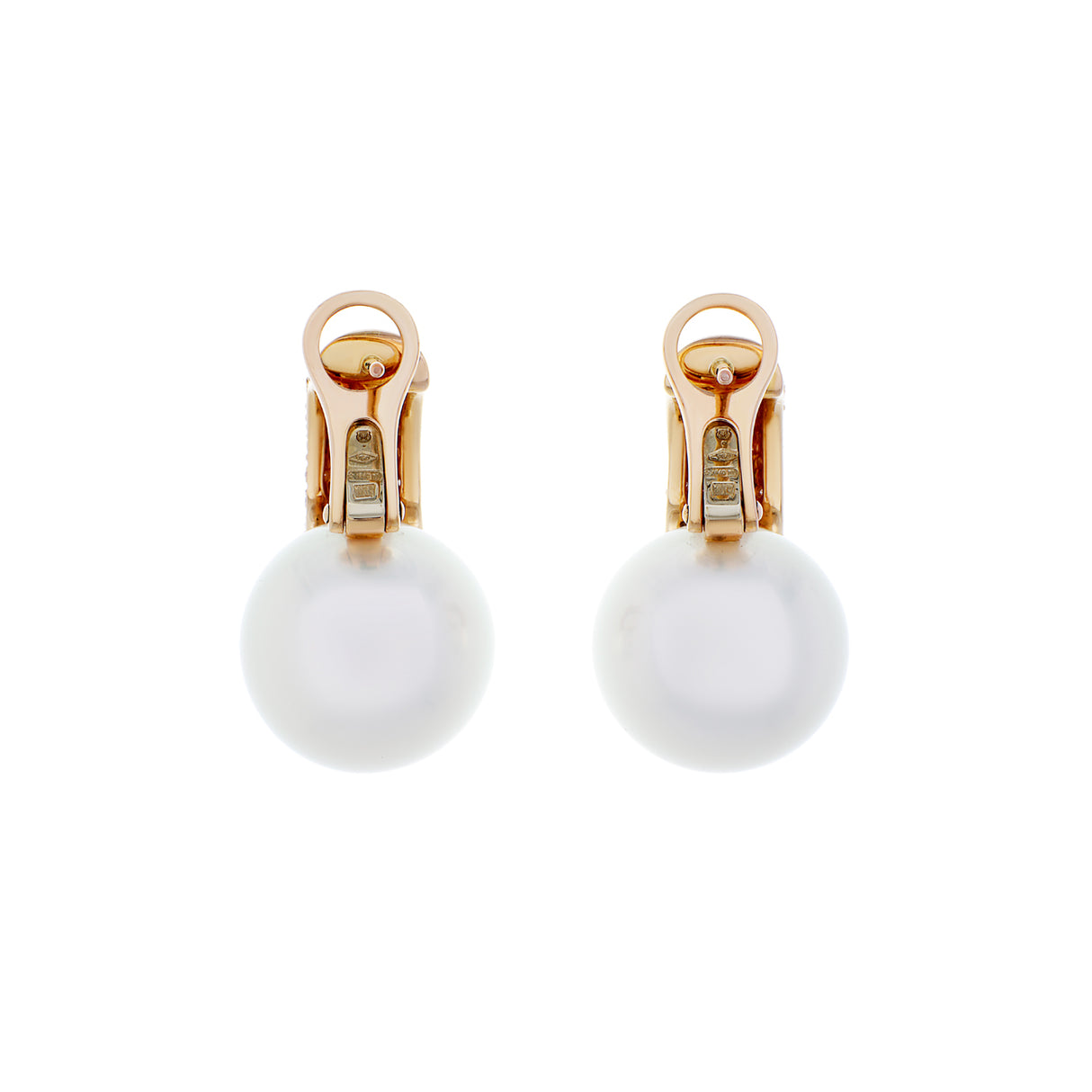 Mikimoto 18K Rose Gold South Sea Pearl Pink Diamond Earrings Designer Jewellery Mikimoto