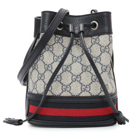 Gucci Blue GG Supreme Monogram Web Mini Ophidia Bucket Bag Handbags Gucci