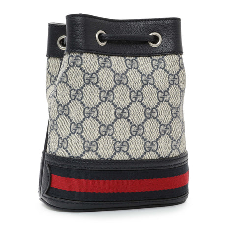 Gucci Blue GG Supreme Monogram Web Mini Ophidia Bucket Bag Handbags Gucci