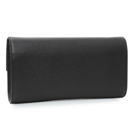 Salvatore Ferragamo Black Grained Calfskin Gancio Clasp Chain Clutch Handbags Salvatore Ferragamo
