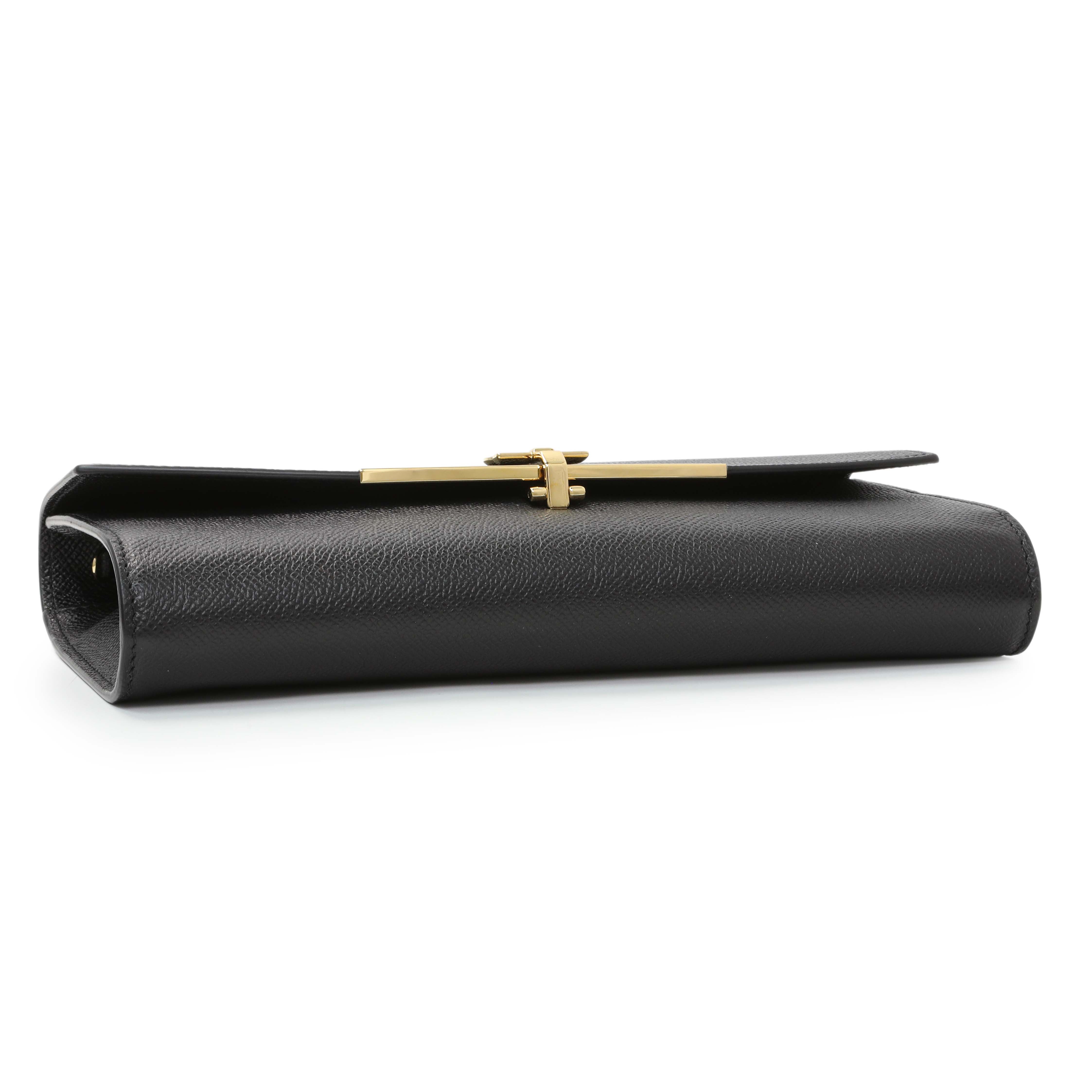 Salvatore Ferragamo Black Grained Calfskin Gancio Clasp Chain