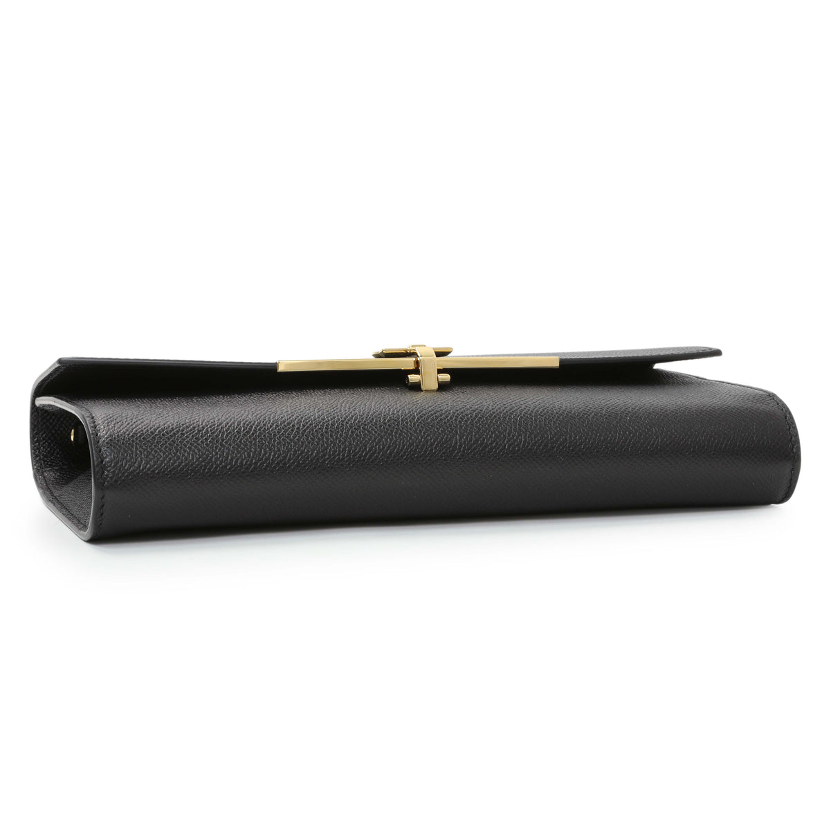 Salvatore Ferragamo Black Grained Calfskin Gancio Clasp Chain Clutch Handbags Salvatore Ferragamo