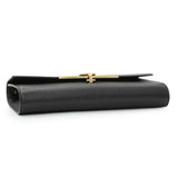Salvatore Ferragamo Black Grained Calfskin Gancio Clasp Chain Clutch Handbags Salvatore Ferragamo