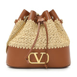Valentino Raffia Calfskin Vlogo Bucket Bag Handbags Valentino