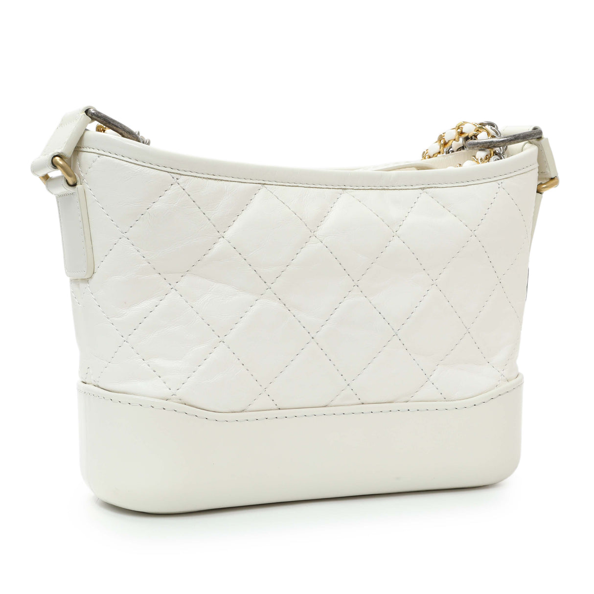 Chanel White Aged Calfskin Quilted Small Gabrielle Hobo Handbags Chanel