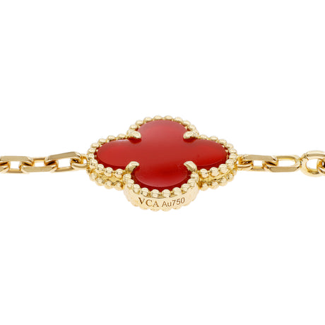 Van Cleef & Arpels 18K Yellow Gold Carnelian 10 Motif Vintage Alhambra Necklace