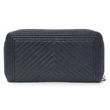 Chanel Navy Chevron Quilted Caviar Boy Long Zip Around Wallet Accessories Chanel