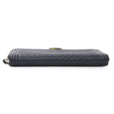 Chanel Navy Chevron Quilted Caviar Boy Long Zip Around Wallet Accessories Chanel