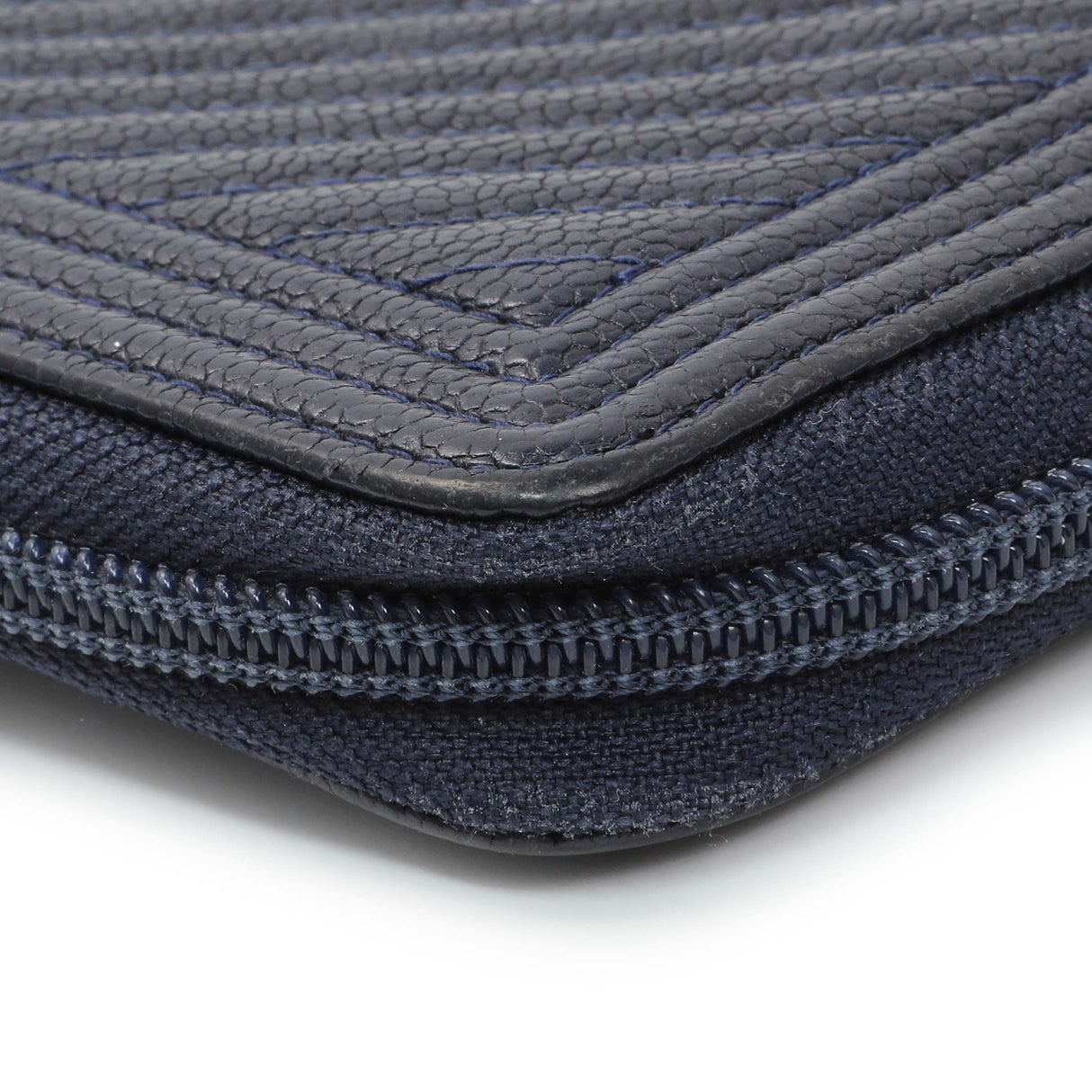 Chanel Navy Chevron Quilted Caviar Boy Long Zip Around Wallet Accessories Chanel