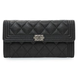 Chanel Black Quilted Caviar Large Boy Gusset Flap Wallet Accessories Chanel
