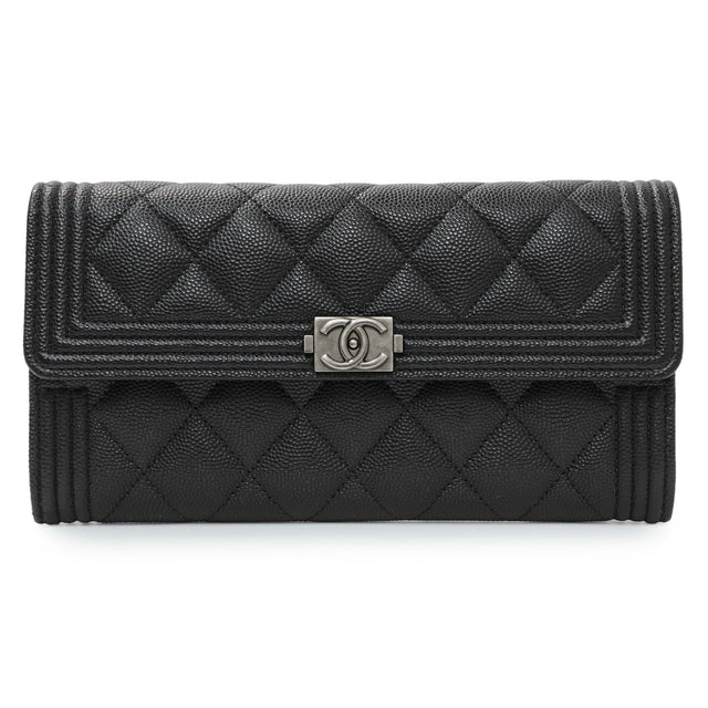 Chanel Black Quilted Caviar Large Boy Gusset Flap Wallet Accessories Chanel