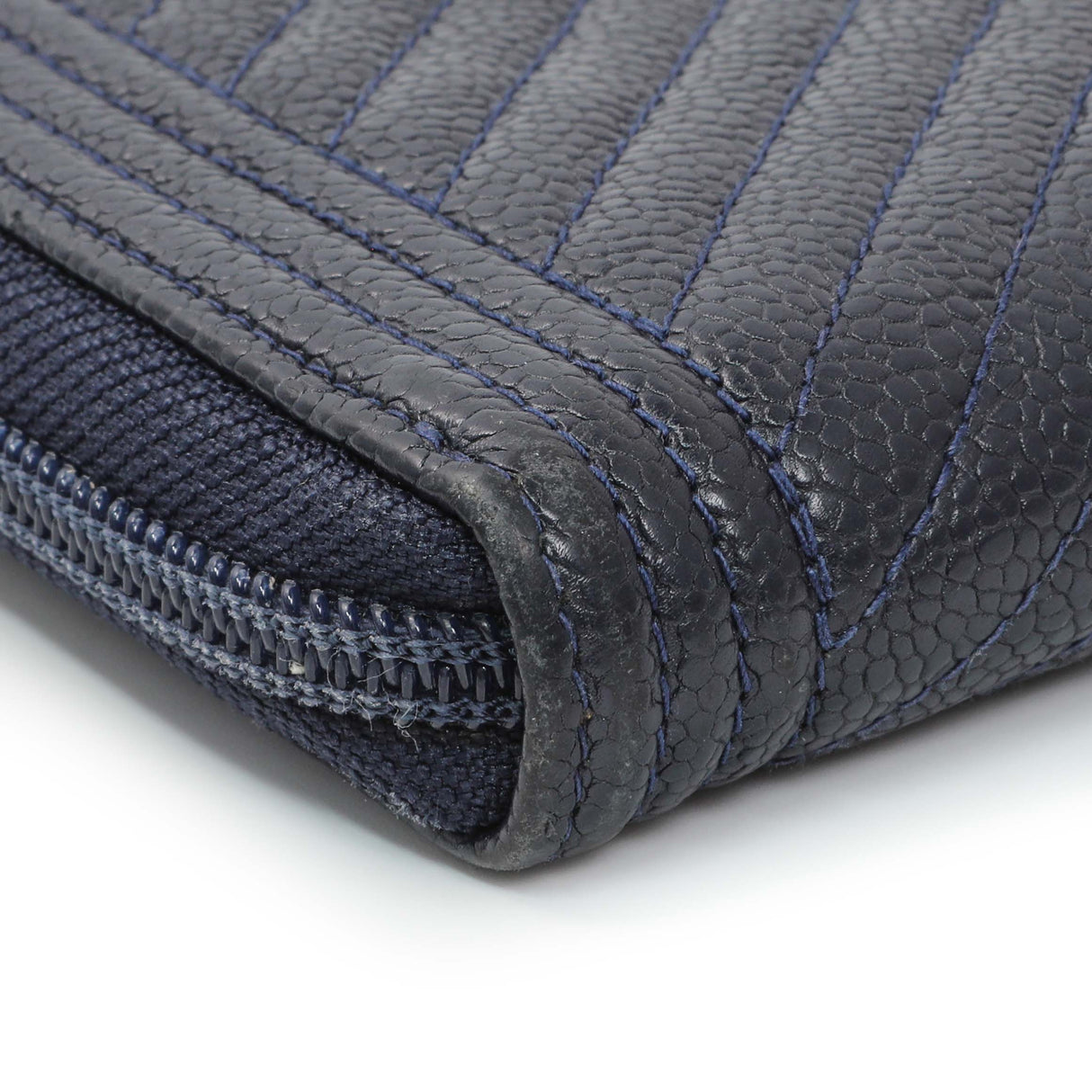 Chanel Navy Chevron Quilted Caviar Boy Long Zip Around Wallet Accessories Chanel