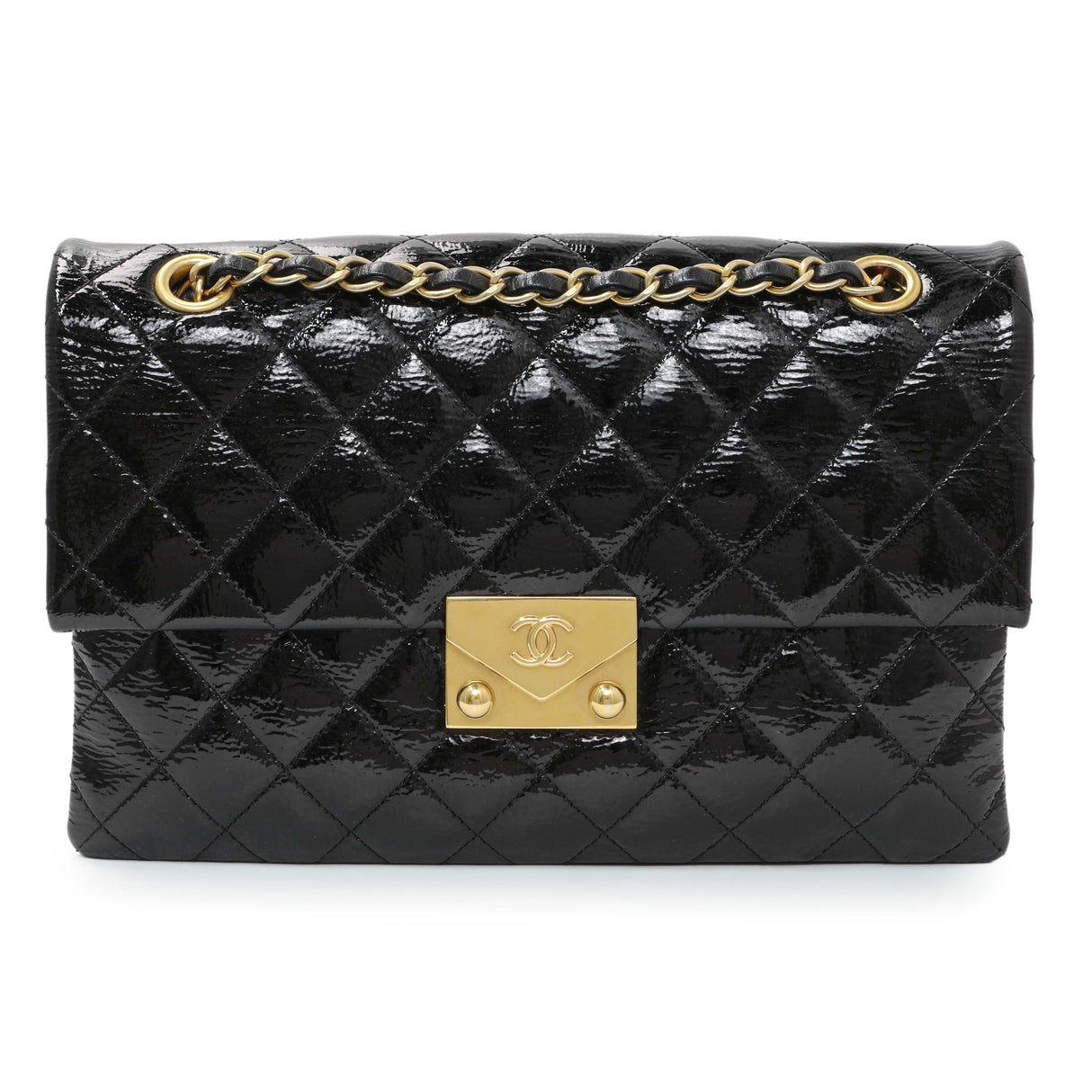 Chanel Black Quilted Patent Pagoda Accordion Flap