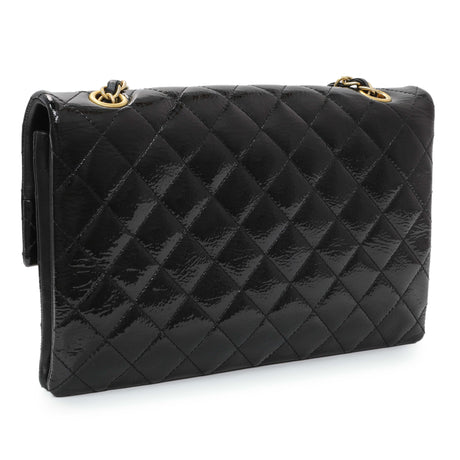 Chanel Black Quilted Patent Pagoda Accordion Flap
