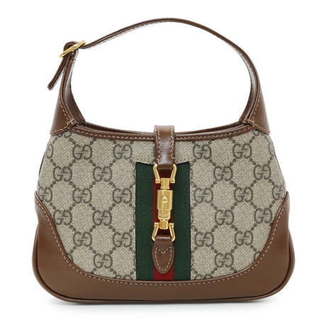 Gucci Beige Ebony Brown Sugar GG Supreme Monogram Azalea Calfskin Web Mini Jackie 1961 Hobo