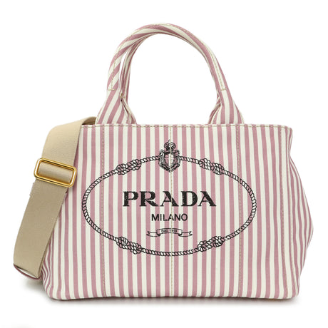 Prada Alabastro Striped Canapa Small Logo Tote Handbags Prada