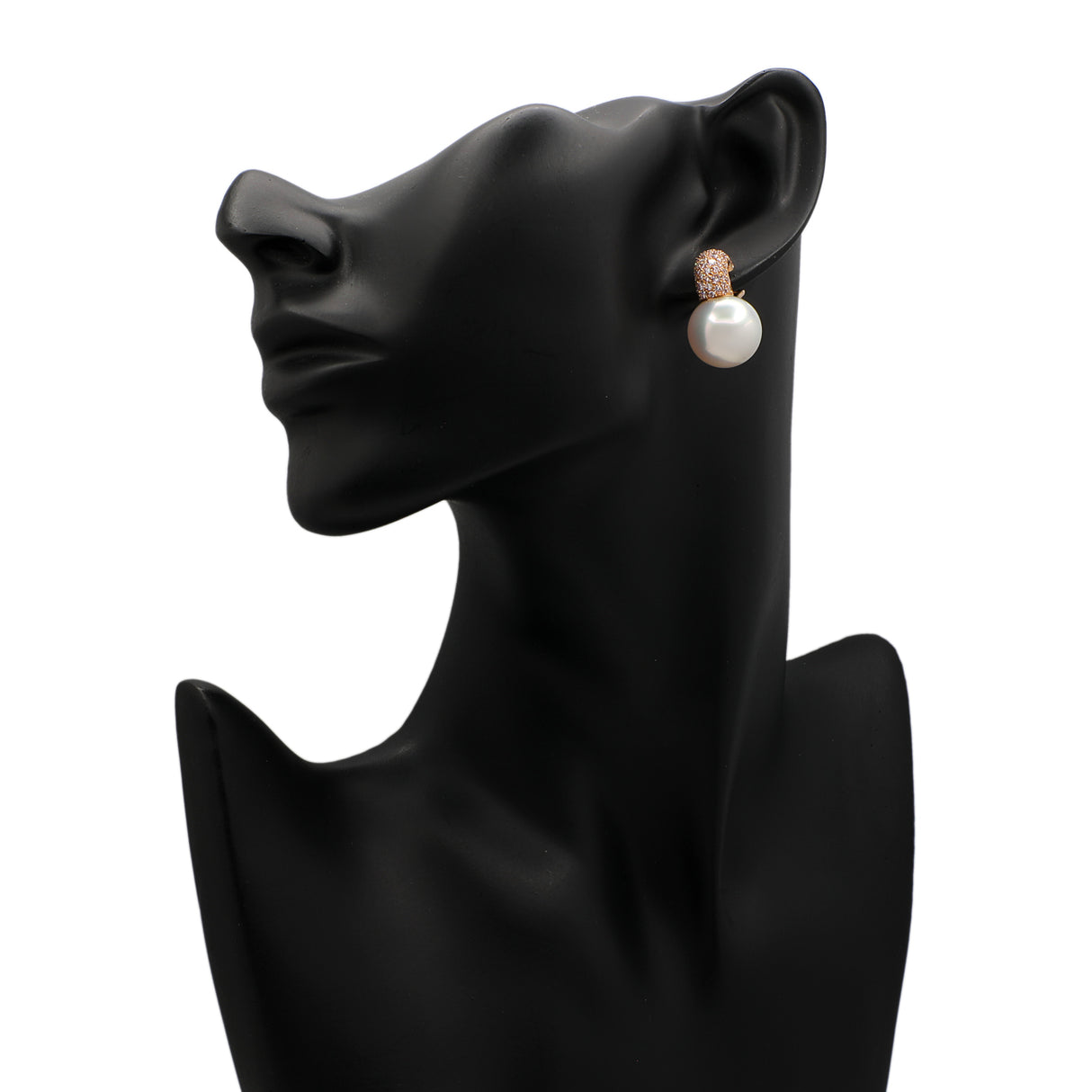 Mikimoto 18K Rose Gold South Sea Pearl Pink Diamond Earrings Designer Jewellery Mikimoto