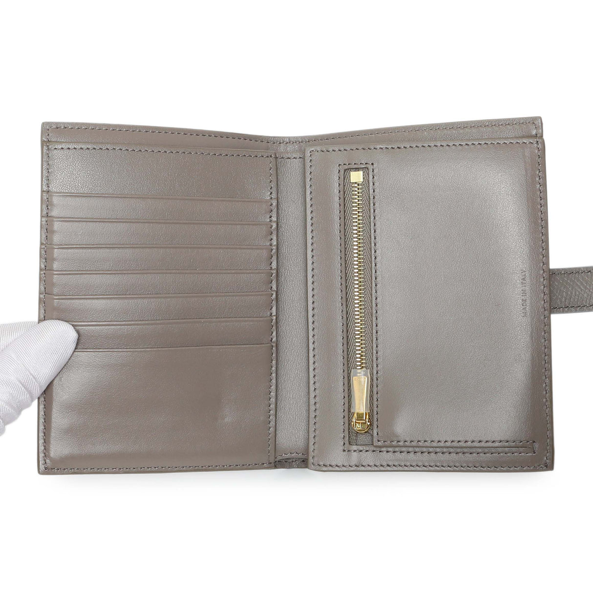 Celine Grey Grained Calfskin Medium Multifunction Strap Wallet