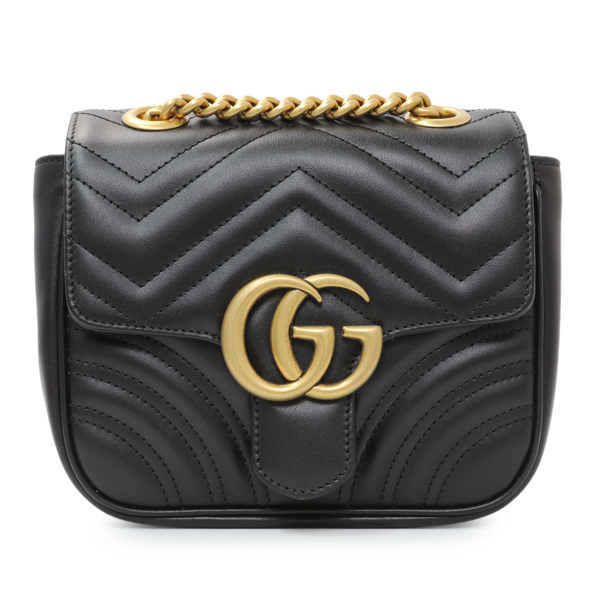 Gucci Black Calfskin Matelasse Mini GG Marmont Square Shoulder Bag Handbags Gucci