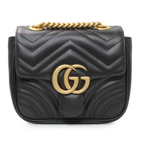 Gucci Black Calfskin Matelasse Mini GG Marmont Square Shoulder Bag Handbags Gucci