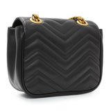 Gucci Black Calfskin Matelasse Mini GG Marmont Square Shoulder Bag Handbags Gucci