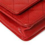 Chanel Red Quilted Caviar Classic Wallet on Chain WOC