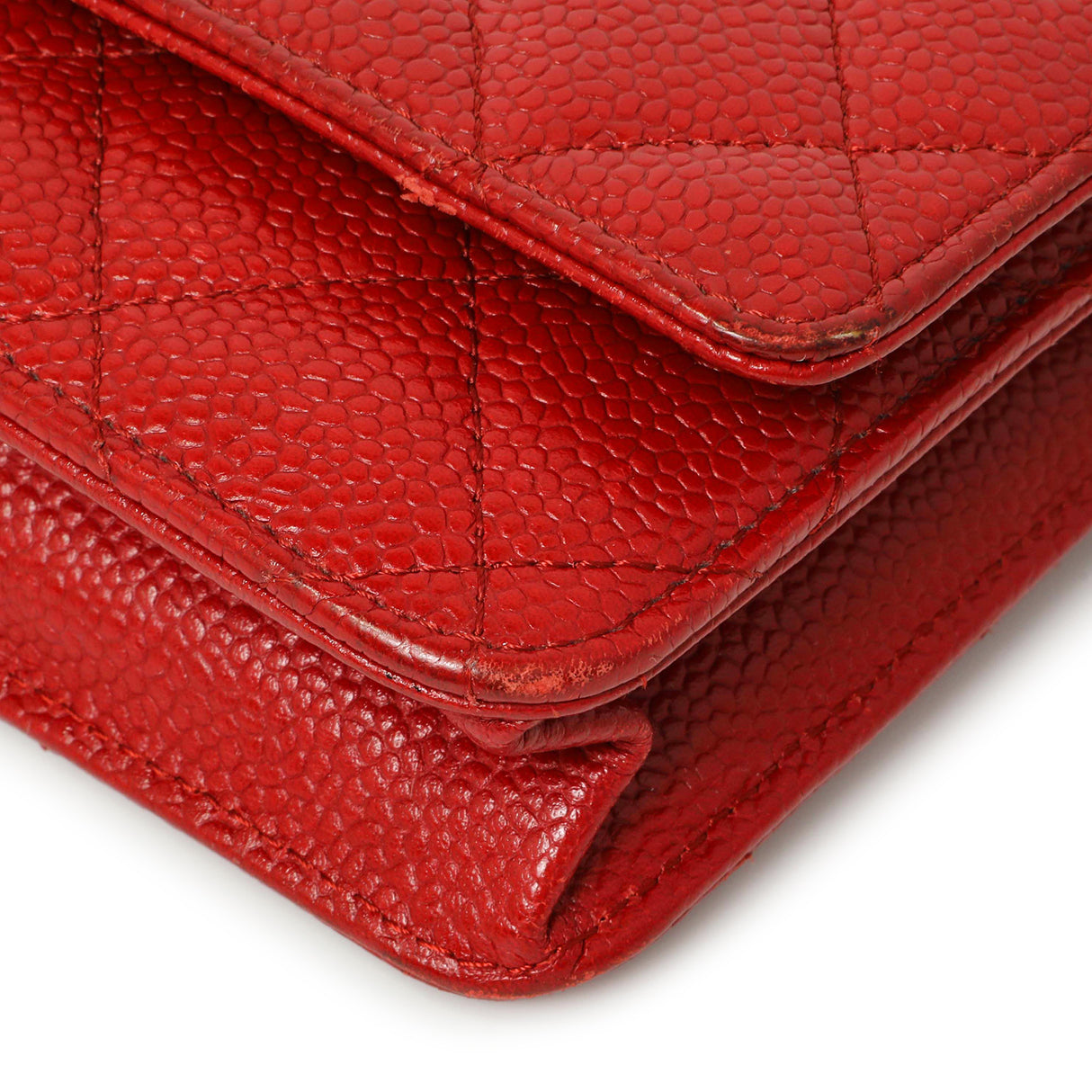 Chanel Red Quilted Caviar Classic Wallet on Chain WOC