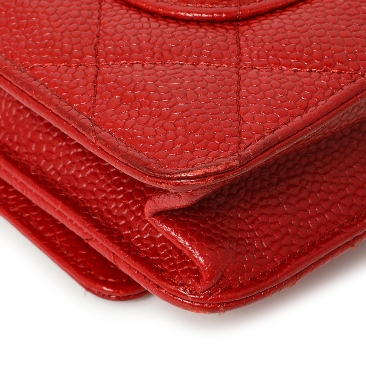 Chanel Red Quilted Caviar Classic Wallet on Chain WOC