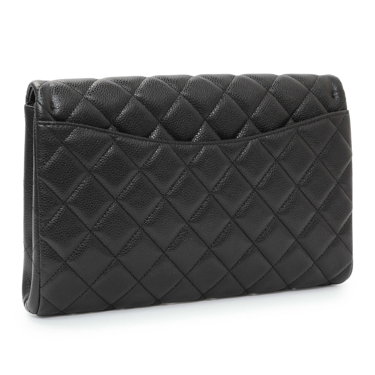 Chanel Black Quilted Caviar Clutch With Chain Flap
