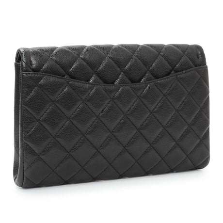 Chanel Black Quilted Caviar Clutch With Chain Flap