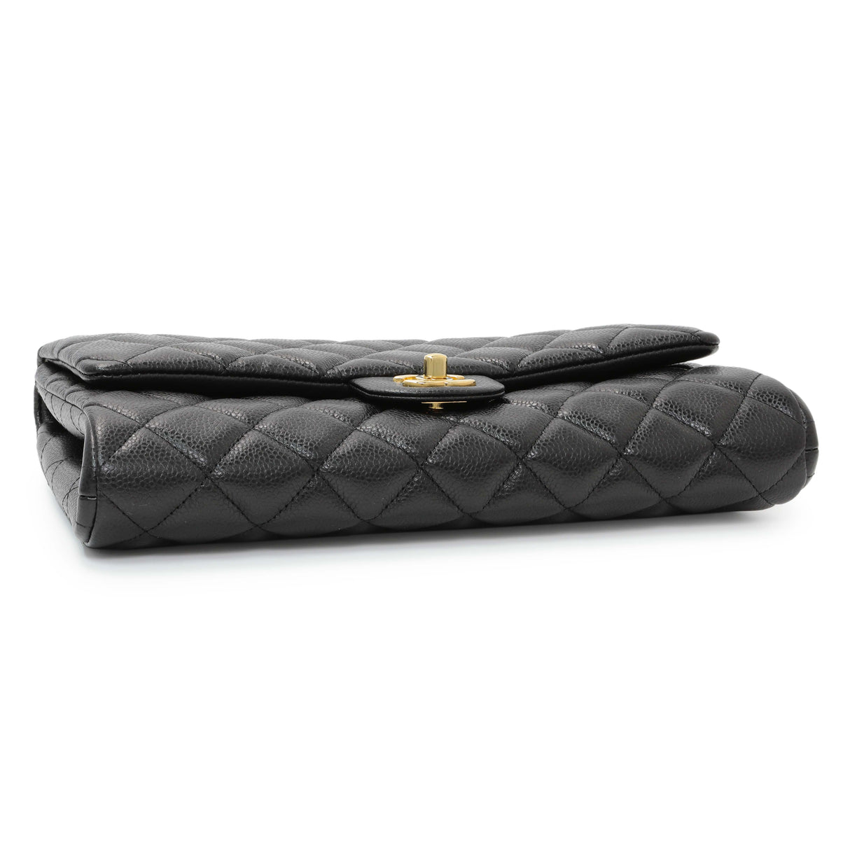 Chanel Black Quilted Caviar Clutch With Chain Flap