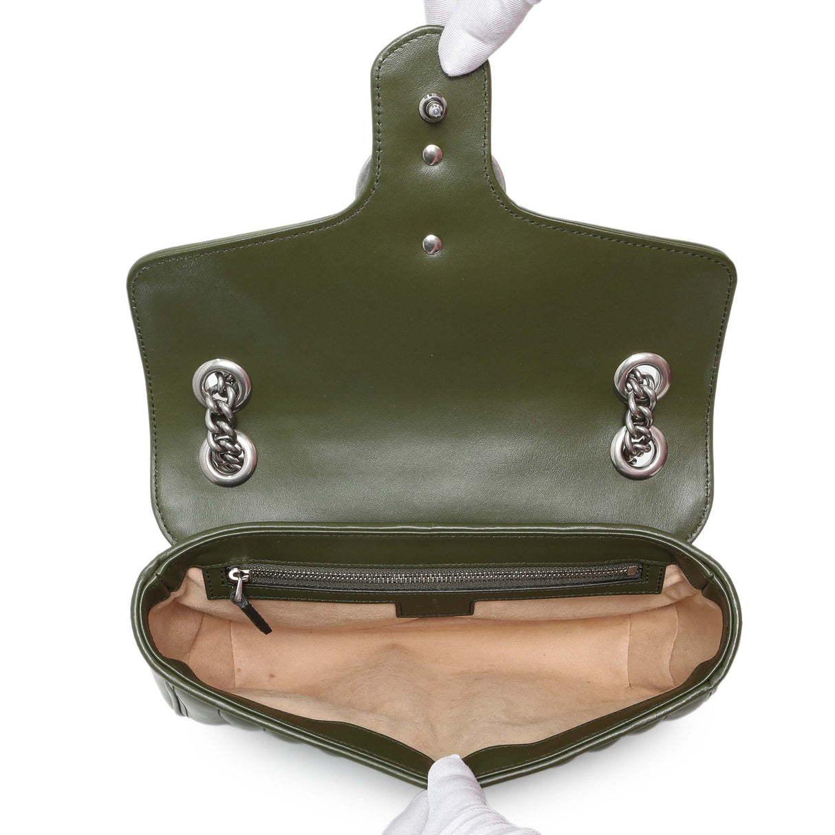 Gucci Green Calfskin Matelasse Aria Small GG Marmont Shoulder Bag Handbags Gucci