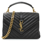 Saint Laurent Black Sheepskin Matelasse Chevron Monogram Medium College Bag