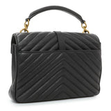 Saint Laurent Black Sheepskin Matelasse Chevron Monogram Medium College Bag