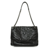 Saint Laurent Black Crinkled Calfskin Matelasse Monogram Large Niki Chain Satchel Handbags Saint Laurent