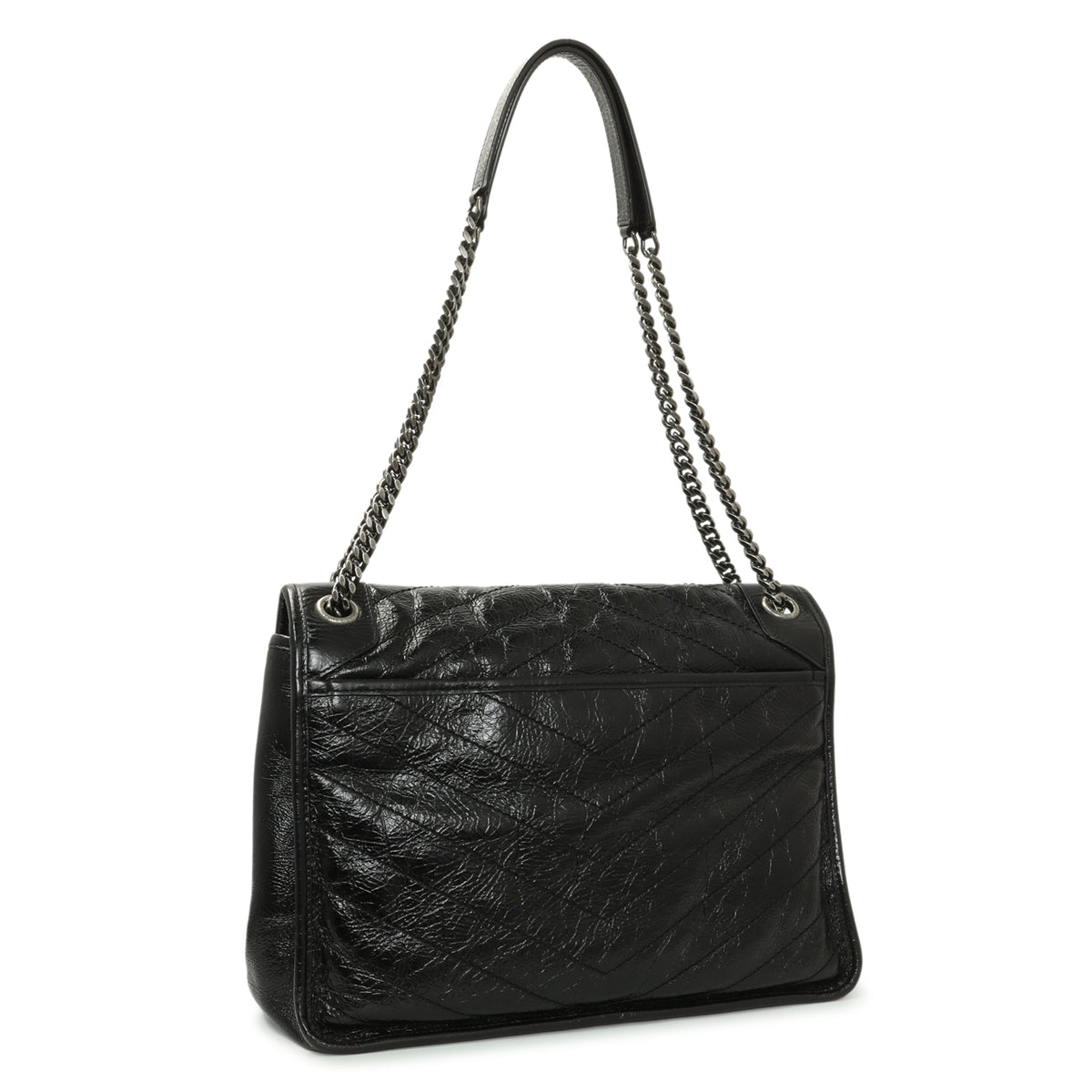Saint Laurent Black Crinkled Calfskin Matelasse Monogram Large Niki Chain Satchel Handbags Saint Laurent