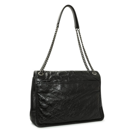Saint Laurent Black Crinkled Calfskin Matelasse Monogram Large Niki Chain Satchel Handbags Saint Laurent