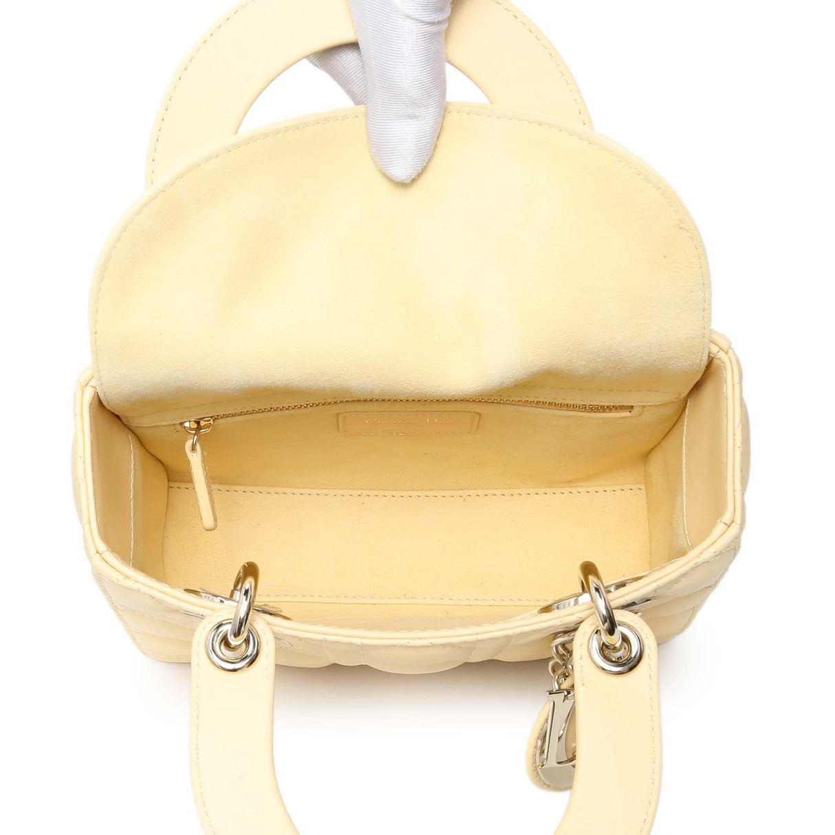 Christian Dior Light Yellow Lambskin Cannage Small My ABCDior Lady Dior Handbags Christian Dior