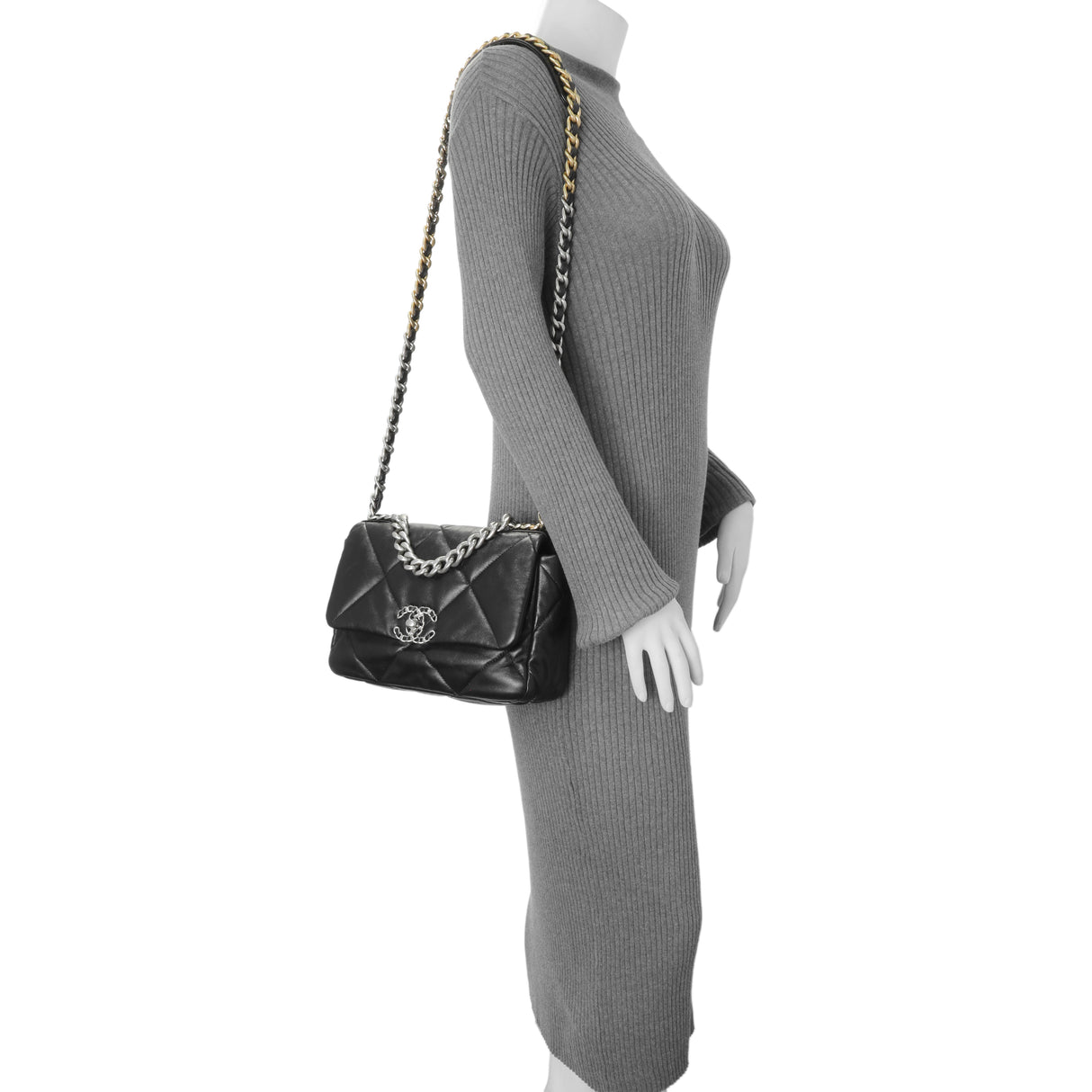 Chanel Black Lambskin Quilted Medium Chanel 19 Flap Handbags Chanel