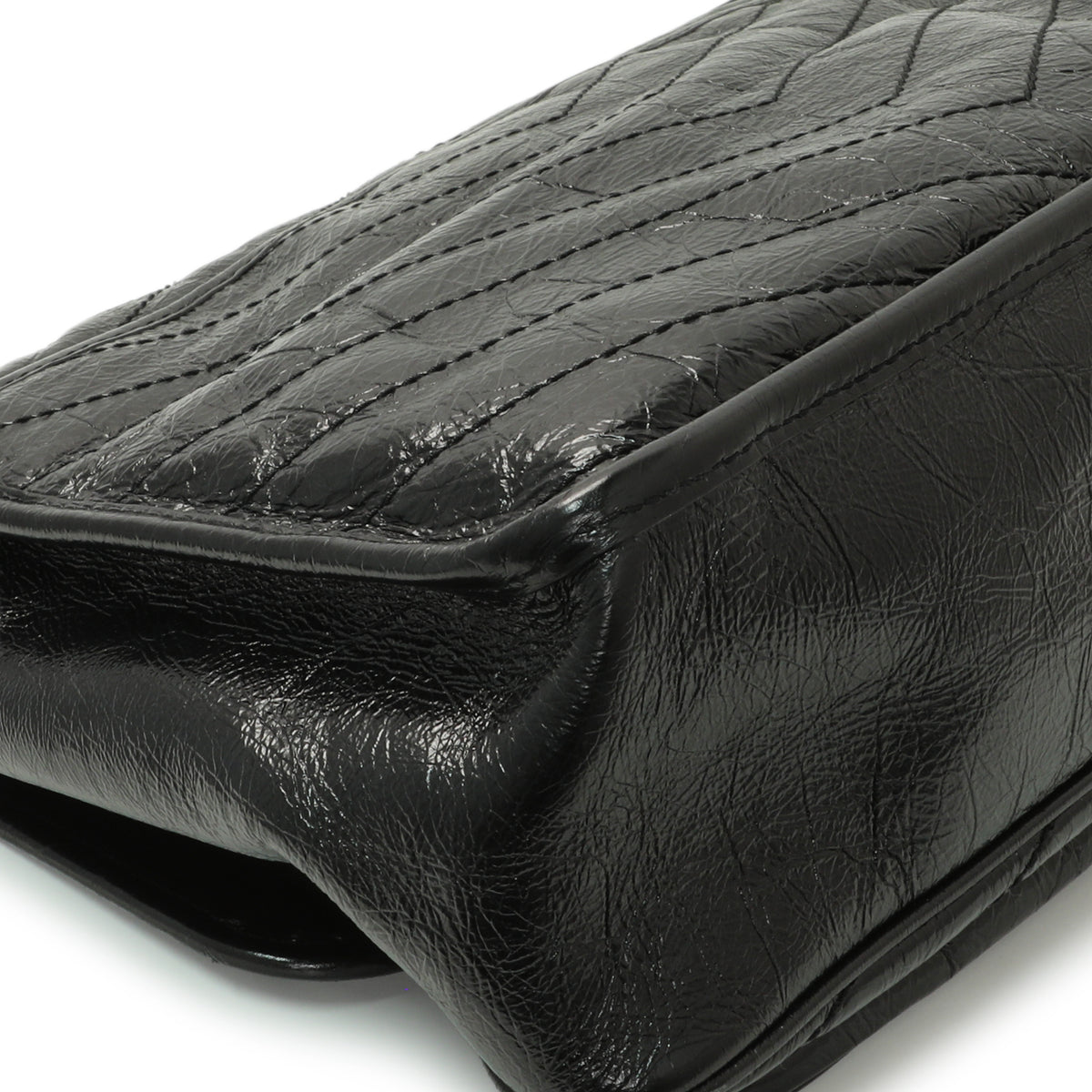 Saint Laurent Black Crinkled Calfskin Matelasse Monogram Large Niki Chain Satchel Handbags Saint Laurent