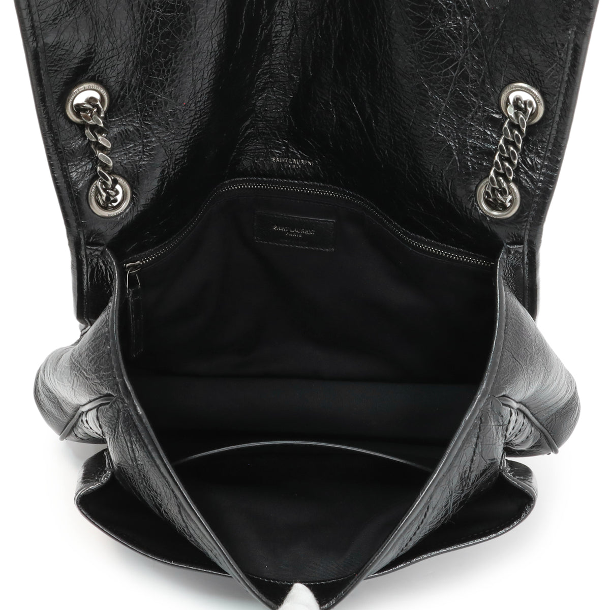Saint Laurent Black Crinkled Calfskin Matelasse Monogram Large Niki Chain Satchel Handbags Saint Laurent