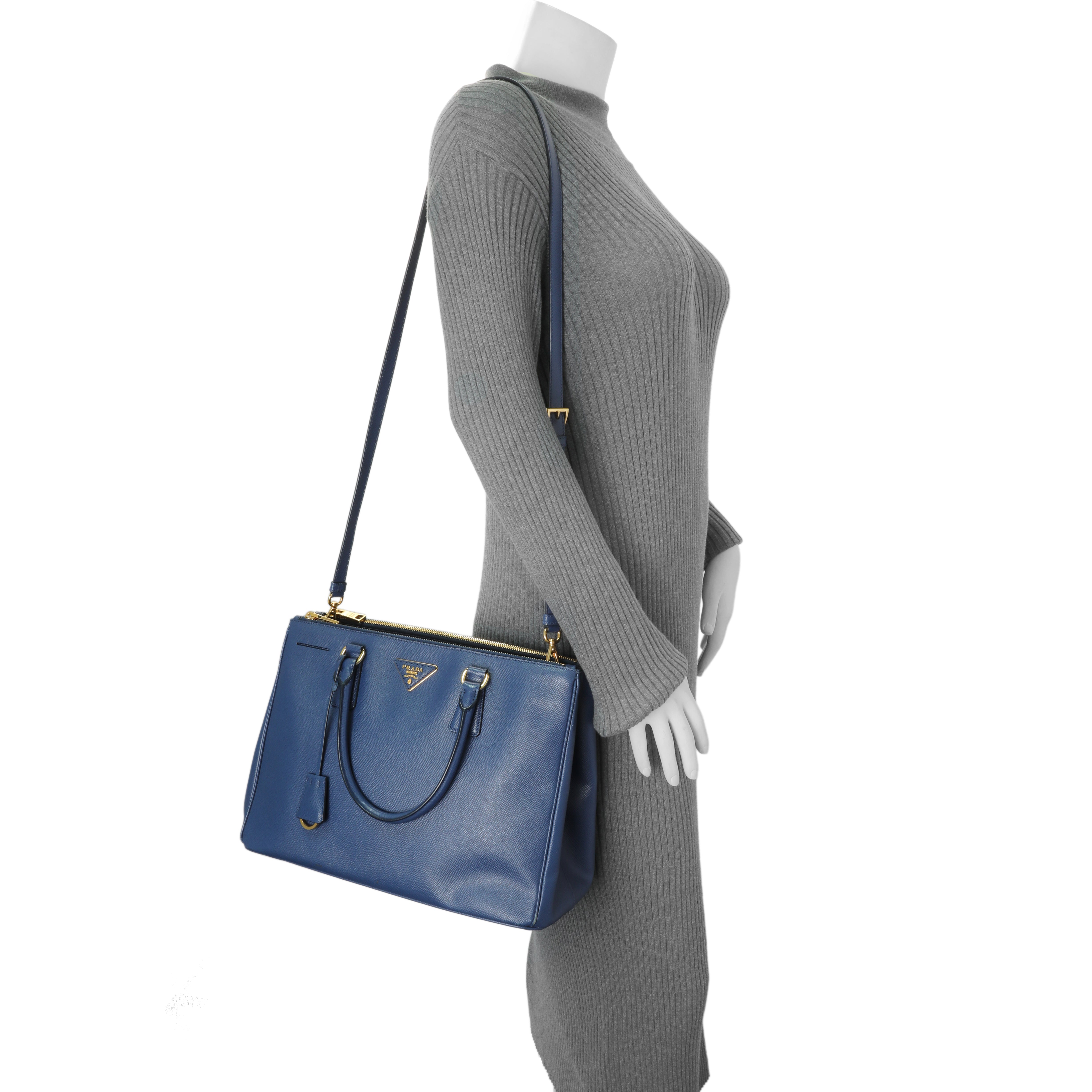 Prada Blue Saffiano Medium Galleria Double Zip Tote – Modaselle