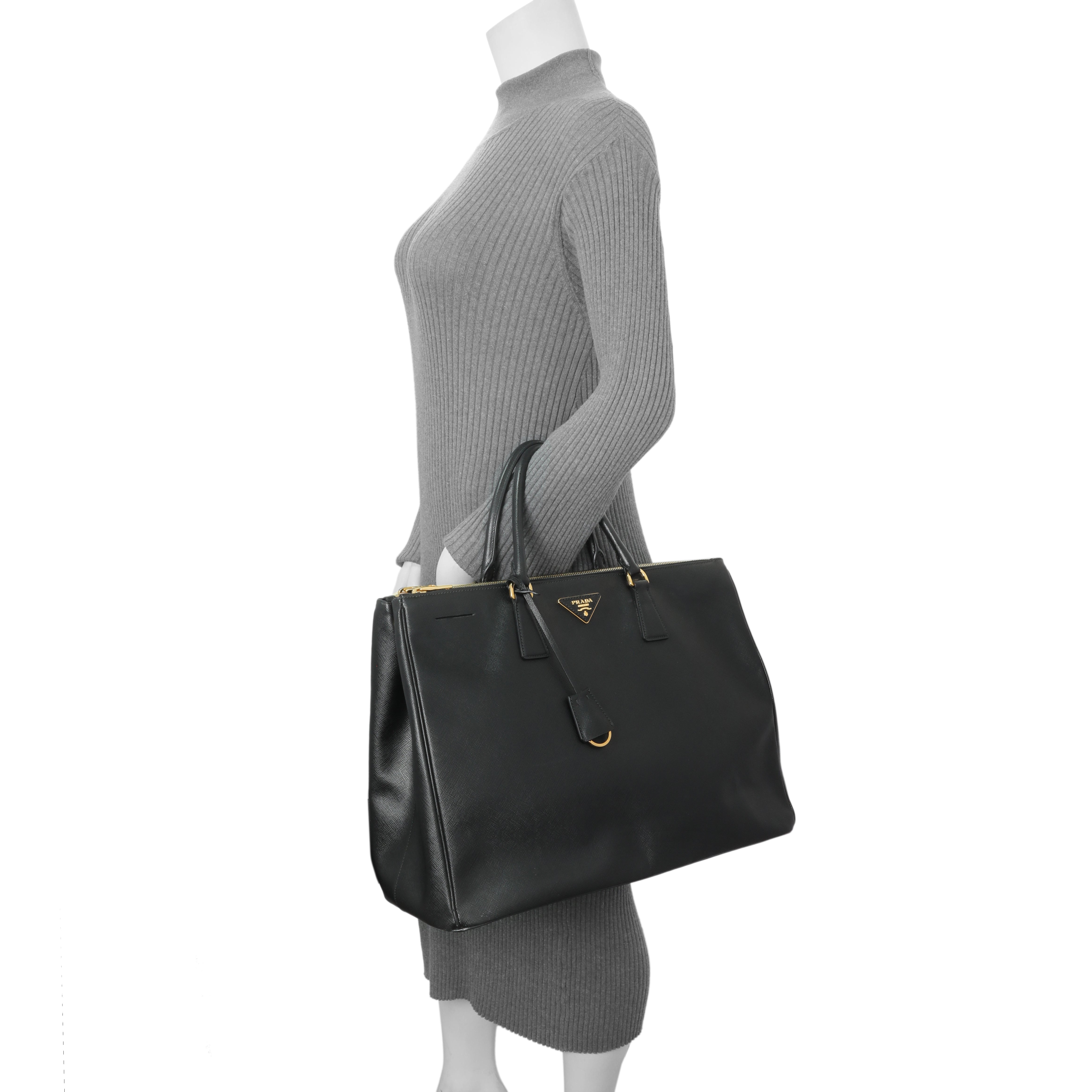 Prada Black Saffiano Large Galleria Double Zip Tote – Modaselle