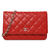 Chanel Red Quilted Caviar Classic Wallet on Chain WOC