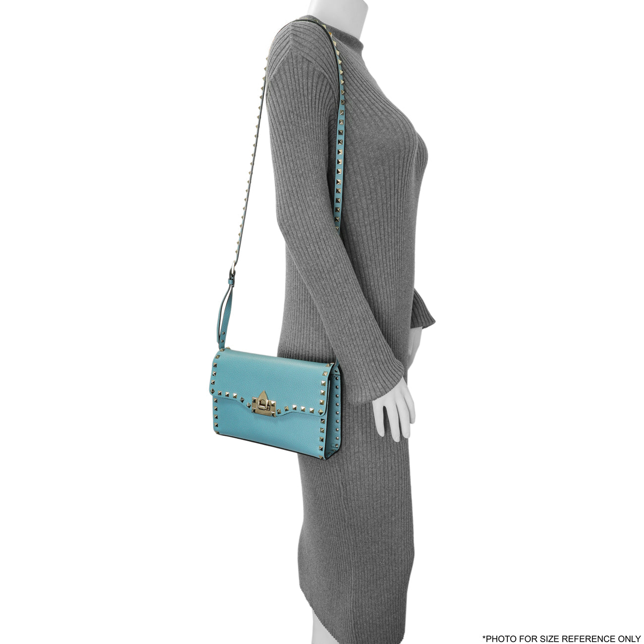 Valentino Blue Pebbled Calfskin Medium Rockstud Flip Lock