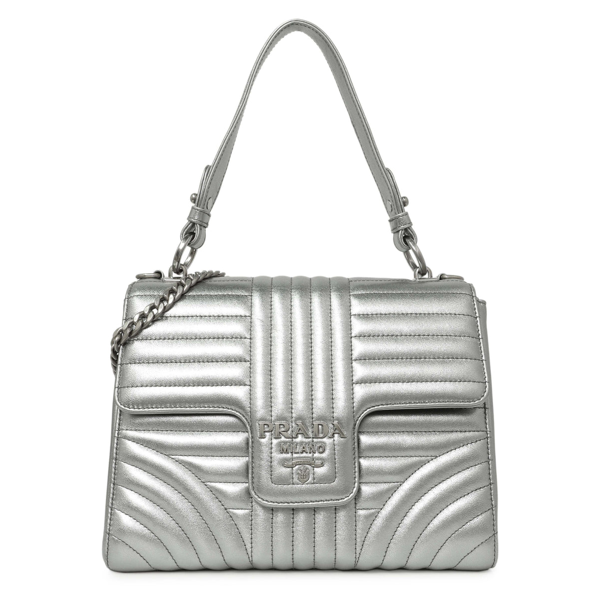 Prada Silver Calfskin Diagramme Flap Bag