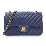 Chanel Blue Chevron Quilted Lambskin Mini Rectangular Flap Handbags Chanel